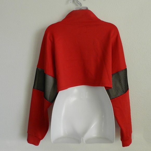 LF the Brand cropped zip up jacket, stand up collar w/ drawstring, mesh accents - Picture 2 of 8